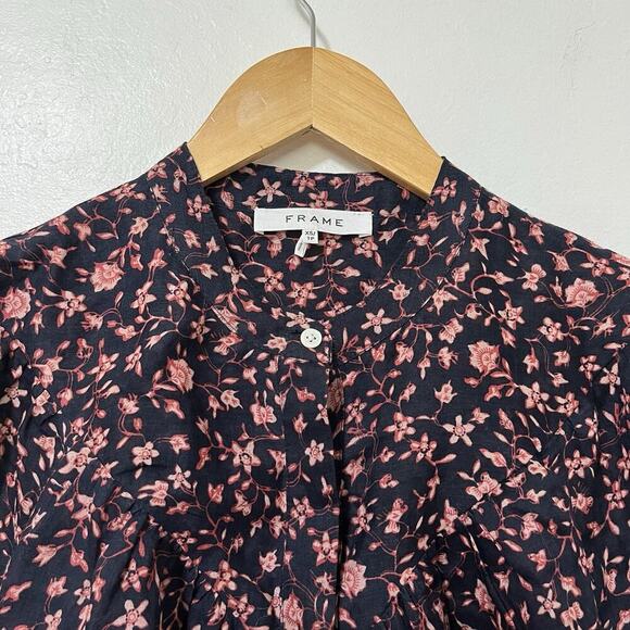 FRAME Anita Ditsy Floral Button Blouse Size XS Navy Dark Cottagecore Feminine - Picture 6 of 8